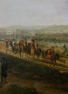 Napoleon Bonaparte (1769-1821) Besøker leiren i Boulogne i juli 1804, detalj av Napoleon og flottiljen, 1806 av Jean Francois Hue
