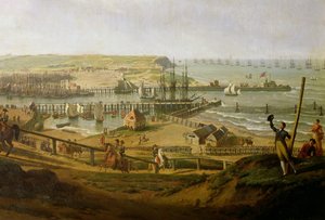 Napoleon besøker leiren i Boulogne i juli 1804, detalj av havnen, 1806