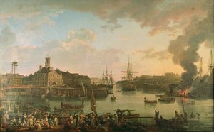 Utsikt over havnen i Brest fra de overbygde bryggene i 1795, 1795