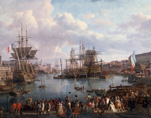 Utsikt over havnen i Brest på 1700-tallet Detalj. Maleri av Jean-Francois Hue (1751-1823) 1700-tallet