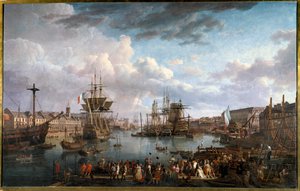 Utsikt over havnen i Brest på 1700-tallet Maleri av Jean-Francois Hue (1751-1823) 1700-tallet