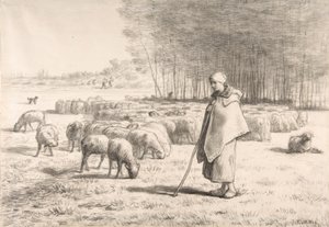 En gjeterinne med flokken sin av Jean Francois Millet