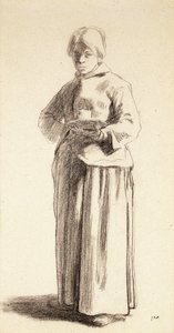 En stående kvinne som holder en kopp, ca. 1852-56 av Jean Francois Millet