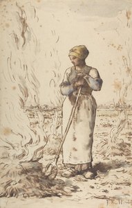 En kvinne brenner ugress, 1830-75 av Jean Francois Millet