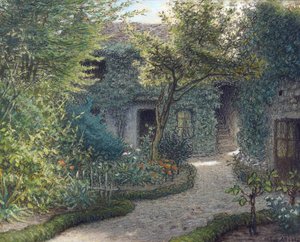 ""Theodore Rousseaus hus (1812-1867) i Barbizon"" (Theodore Rousseaus hus i Barbizon) Maleri av Jean Francois (Jean-Francois) Millet (1814-1875) Privat samling av Jean Francois Millet
