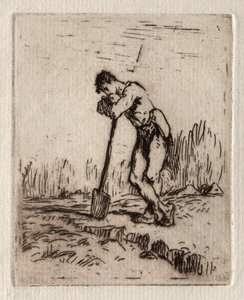 Mann som lener seg på en spade. av Jean Francois Millet