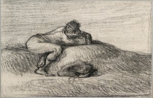 Mann som huker på en bakke, 1848-1850 av Jean Francois Millet
