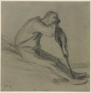 Sittende bonde hviler på en hakke. av Jean Francois Millet