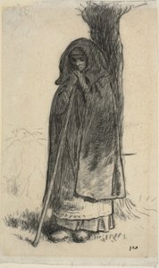 Gjeterinne lener seg mot et tre av Jean Francois Millet