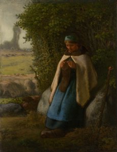 Gjeterinne sitter på en stein, 1856. av Jean Francois Millet
