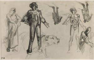 Studies for Harvesters Resting (conte fargestift på papir) av Jean Francois Millet