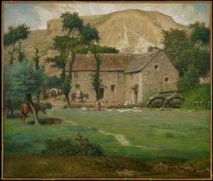 The Farm House, ca. 1867-69 (pastell på vevd papir, lagt ned om bord) av Jean Francois Millet