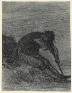 The Tired Haymaker (svart kritt på papir) av Jean Francois Millet