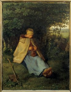 Strikkeren Maleri av Jean Francois Millet (1814-1875) 1858 Søn. 0,39x0,29 m Paris, musee d