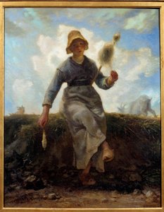 Spinneren, Auvergne geitegjeter. Maleri av Jean Francois Millet (1814-1875) av Jean Francois Millet