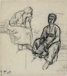 To studier av en sittende bondekvinne (recto); Studie av en ung jente med hatt (verso) av Jean Francois Millet