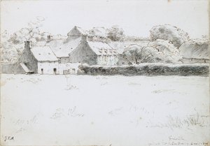 Utsikt over gårdsbygninger over et jorde, 6. august 1871 av Jean Francois Millet