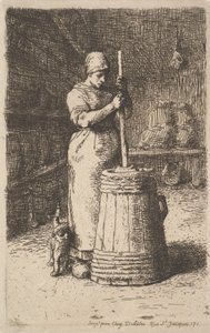 Kvinne som kjerner smør, 1855-56 av Jean Francois Millet