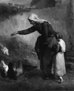 Kvinne som mater kyllinger, 184648. av Jean Francois Millet