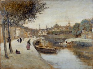 En kanal i Quimperle-maleri av Jean Francois Raffaelli (1850-1924), 1900-tallet. Le Havre Museum of Fine Arts