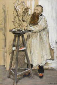 Portrett av billedhuggeren Auguste Rodin i hans studio, ca. 1889 av Jean Francois Raffaelli