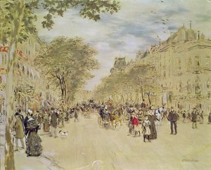 Pavillon de Hanovre og Boulevard des Italiens, Paris, etter 1870 (gouache og wc på papir) av Jean Francois Raffaelli
