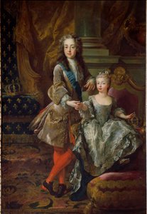 Portrett av kong Louis XV (1710-1774) og hans forlovede Marie Anne Victoire av Spania (1718-1781), datter av Filip V av Spania Maleri av Jean Francois De Troy (1679-1752) Rundt 1724 Firenze, Palazzo Pitti