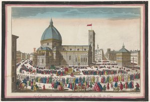 Utsikt over Duomo i Firenze med prosesjon på Corpus Christi La grande procession de Florence, le jour de la fête de Dieu (tittel på objekt)