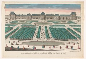 Utsikt over Jardin des Tuileries i Paris sett mot Palais du Louvre Le Jardin des Tuilleries en face du Palais du Louvre à Paris (tittel på objekt)