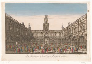 Utsikt over interiøret til Royal Exchange i London Vuë Interieure de la Bourse Royale à Londres (tittel på objekt) av Jean François Daumont