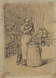 Study for Woman Churning Butter av Jean Francois Millet