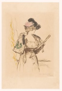 Dame med fan L'Actress og scene av Jean François Raffaëlli (signed by artist)