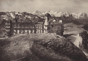 Hotel Rigi Kulm, utsikt over Bernalpene (s/hvitt bilde) av Jean Gaberell
