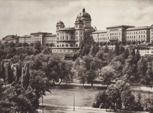 Sveits: Bern, det sveitsiske forbundspalasset (s/hvitt bilde)