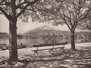 Sveits: Luzern, med Pilatus-fjellet (s/hvitt-bilde)