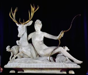 Diana montert på en hjort (marmor og bronse) (se også 148837)