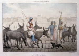 Tidligere gatehandel i Paris: kjøpmann av eselmelk (Ane dans Paris) - Gravering av Jean Henry Marlet (1771-1847) i "" Les Tableaux de Paris"", serie med 72 trykk, slutten av 1800-tallet