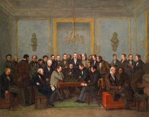 Episk sjakkkamp mellom Pierre Saint Amant og Howard Staunton i 1843) Peinture de Jean Henri Marlet (1771-1847) 1843 - Olje på lerret Dim 71x91,5 cm Privat samling