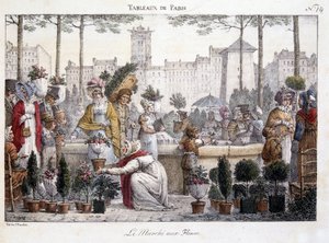 Blomstermarkedet - litografi av Brocas av Jean Henri Marlet