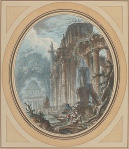 Hage Capriccio med antikke ruiner av Jean Henry Alexandre Pernet