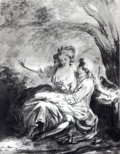 Et møtested for kjærlighet (sepia på papir) av Jean Honore Fragonard