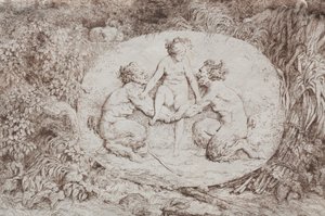 Bacchanales: Nymfe støttet av to satyrer av Jean Honore Fragonard