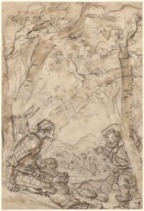 Don Quixote og Sancho Panza er vitne til angrepet på Rocinante av Jean Honore Fragonard