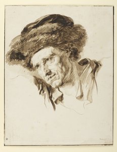 Hodet til en mann med pelshatt, 1774 (penn og blekk, vask og grafitt på papir) av Jean Honore Fragonard