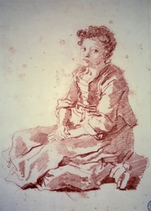 Liten jente sitter på hælene Sanguine av Jean Honore Fragonard (1732-1806) 1774 Besancon, Musee des Beaux Arts av Jean Honore Fragonard