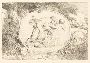 Nymph Astride a Satyr (Ung jente på tvers av en satyr) av Jean Honore Fragonard