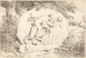 Nymph Astride a Satyr (Ung jente på strid med en satyr) av Jean Honore Fragonard