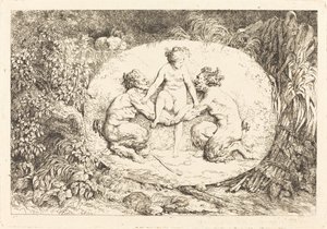 Nymfe støttet av to satyrer av Jean Honore Fragonard