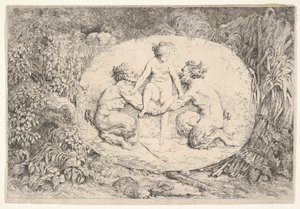 Nymfe støttet av to satyrer, 1763. av Jean Honore Fragonard