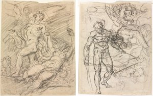 Orfeus og Eurydike (rekto); Figurstudier (verso) av Jean Honore Fragonard
